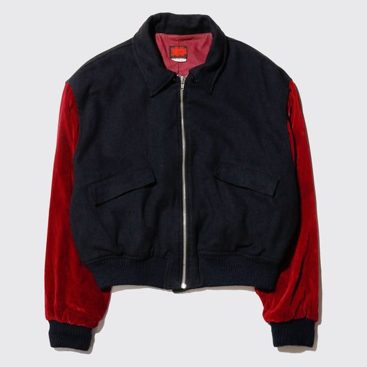 vintage velour sleeve cropped bomber jacket