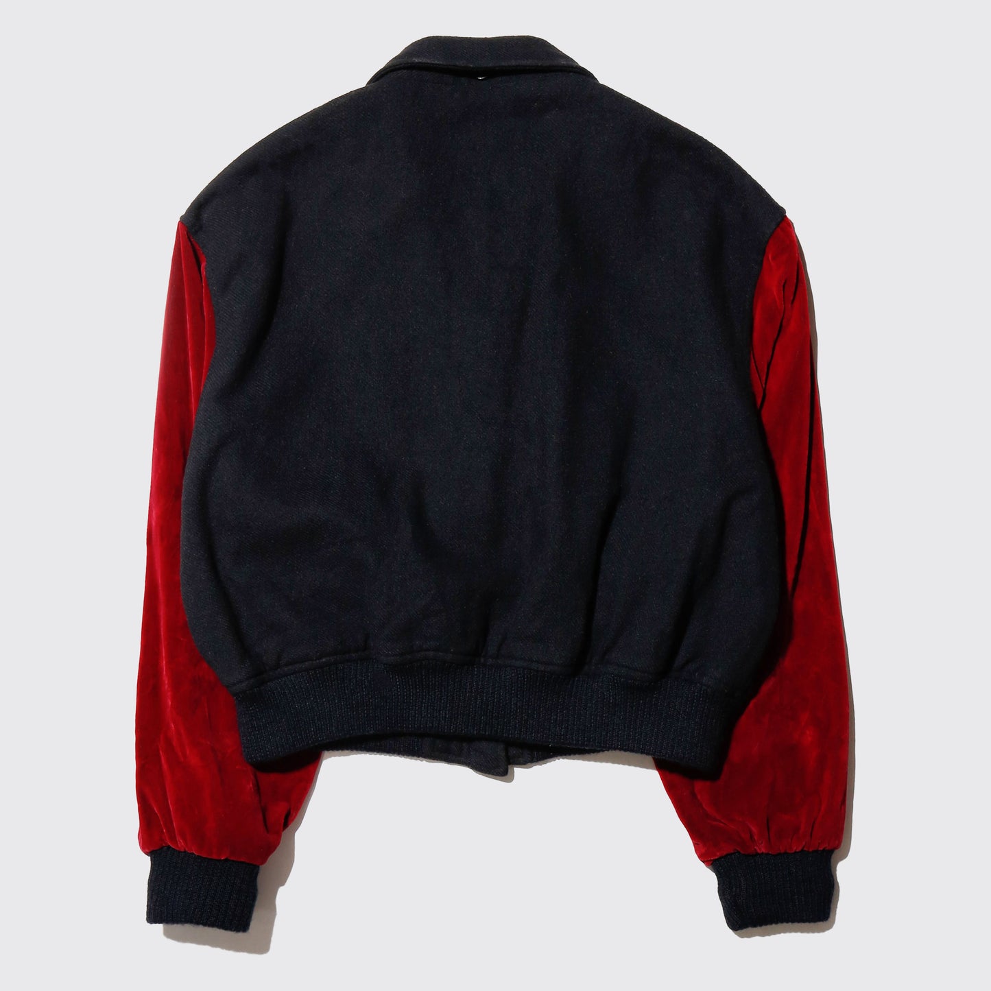 vintage velor sleeve cropped bomber jacket