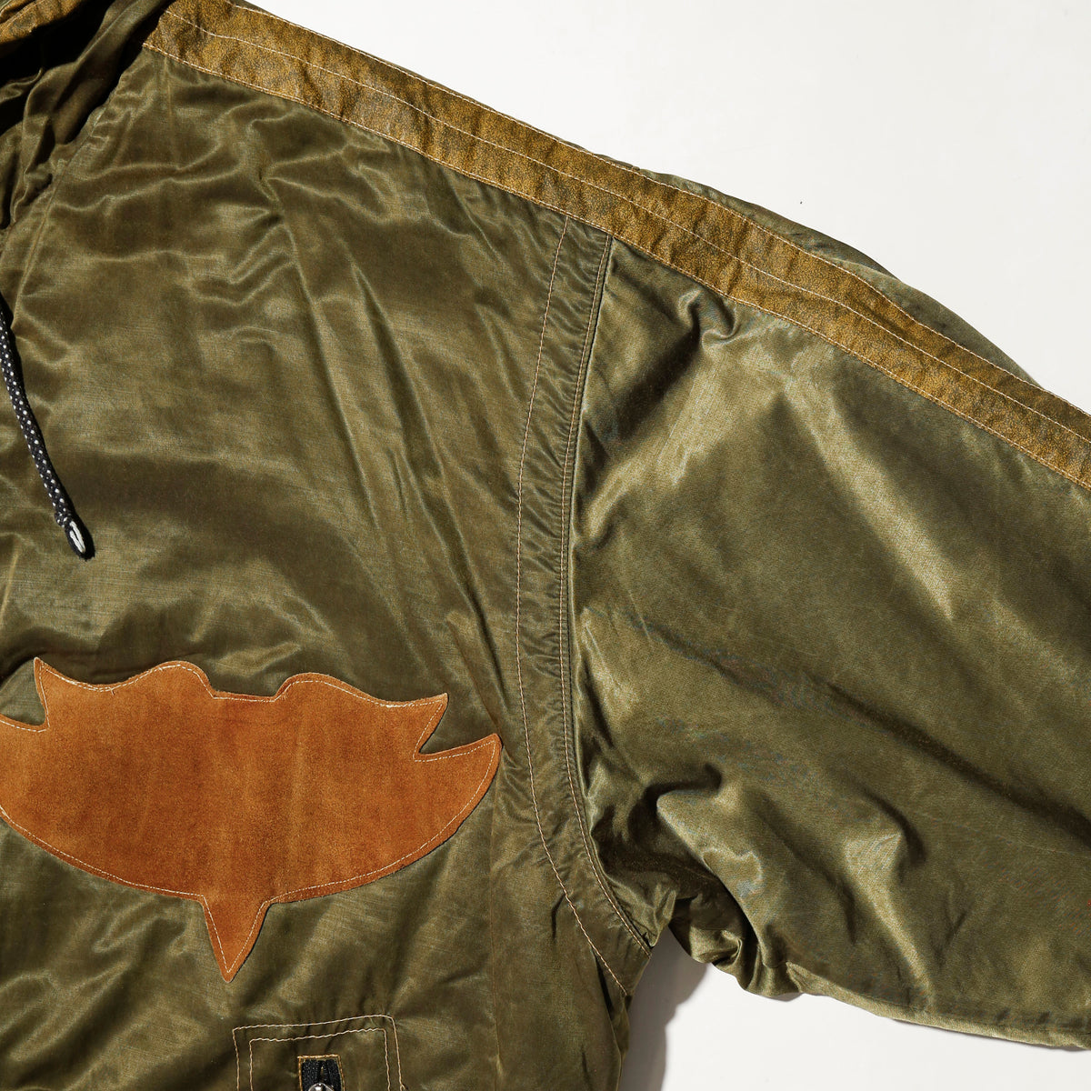 vintage patched padded aviator jacket, hood strage