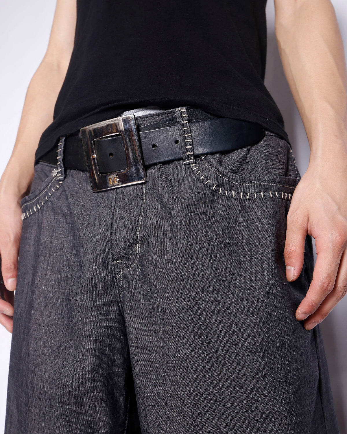 vintage low rise whipstitched wide trousers