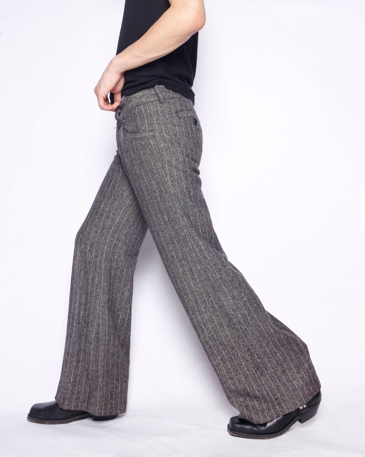 vintage low rise nep stripe wool slacks