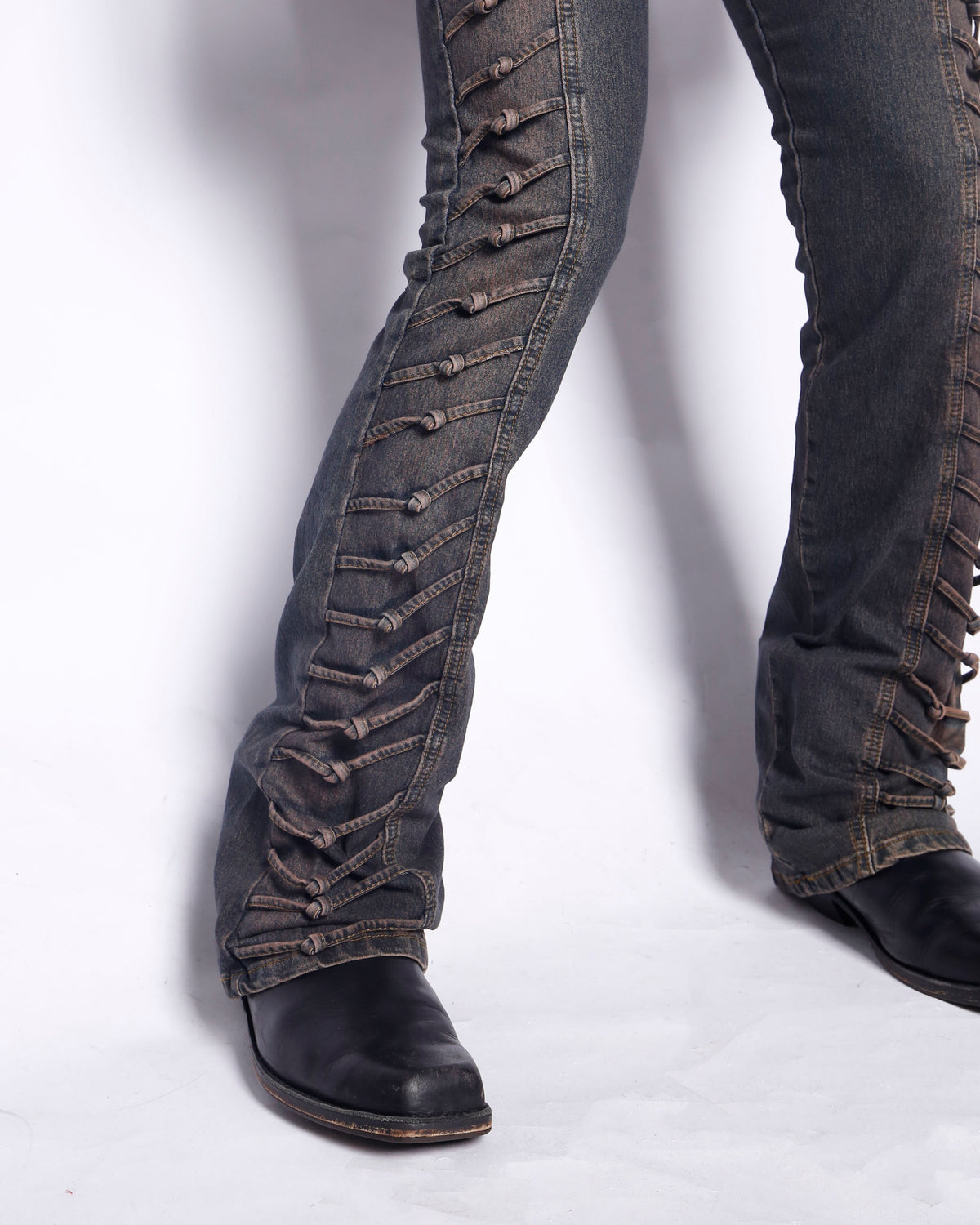 vintage side knotted low rise flare jeans