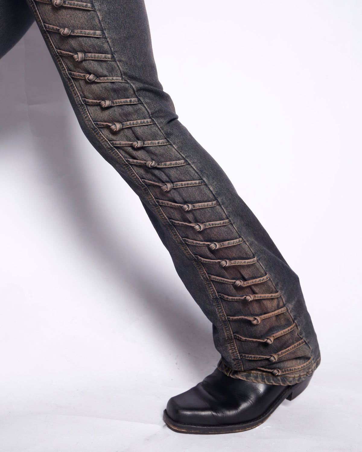 vintage side knotted low rise flare jeans