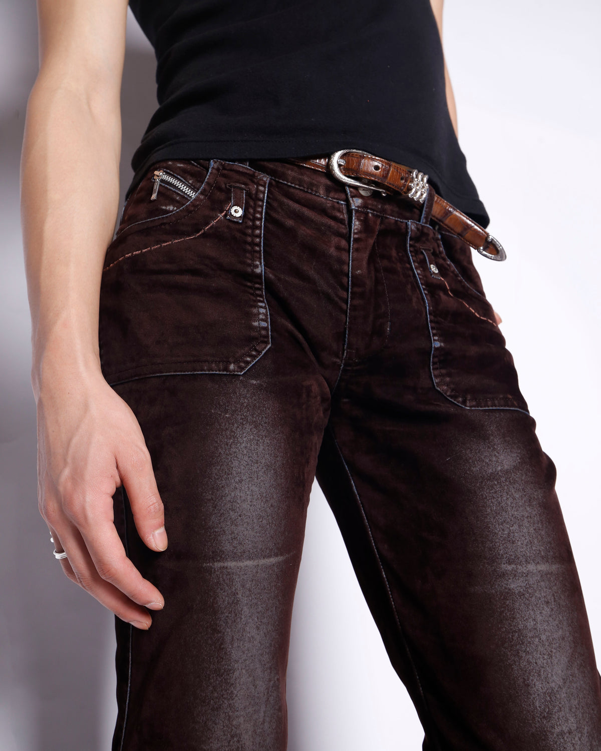 vintage low rise faded flocky flare trousers