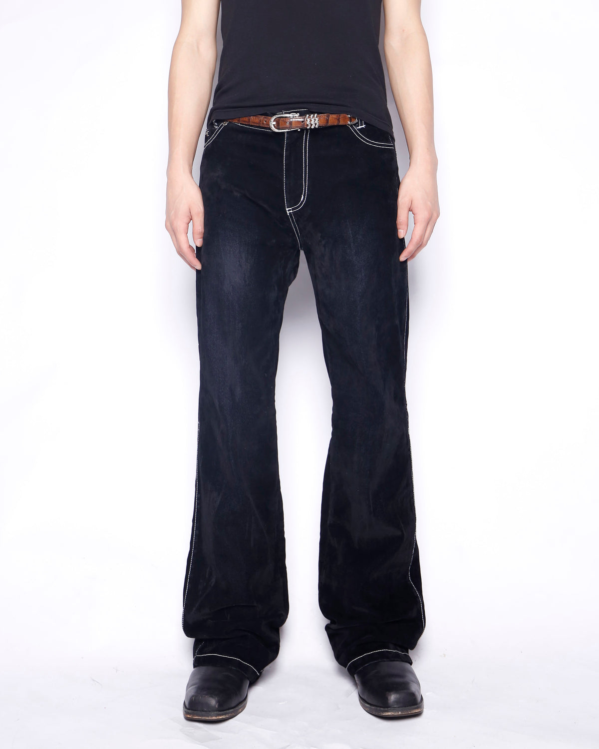 vintage faded flocky flare trousers