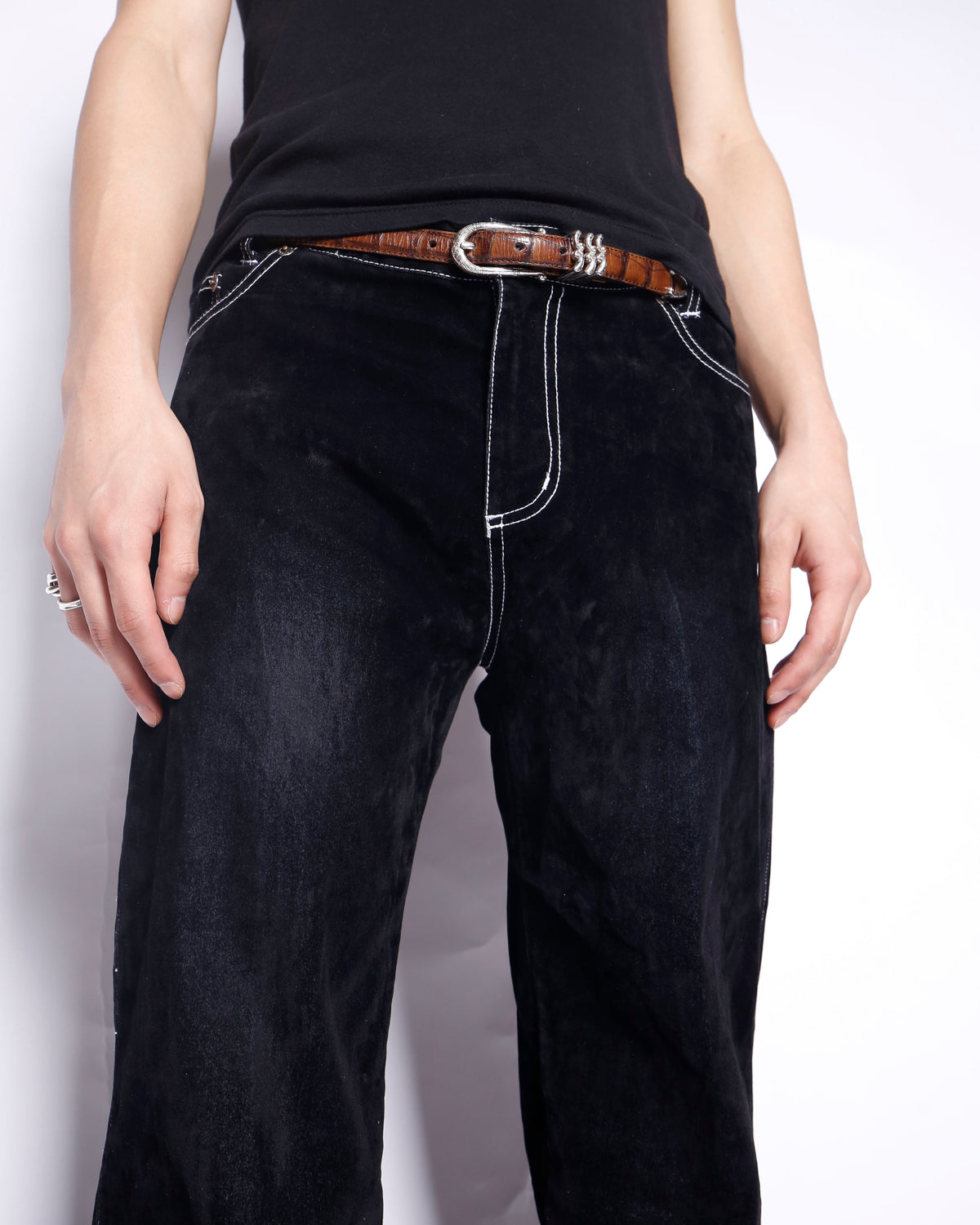 vintage faded flocky flare trousers