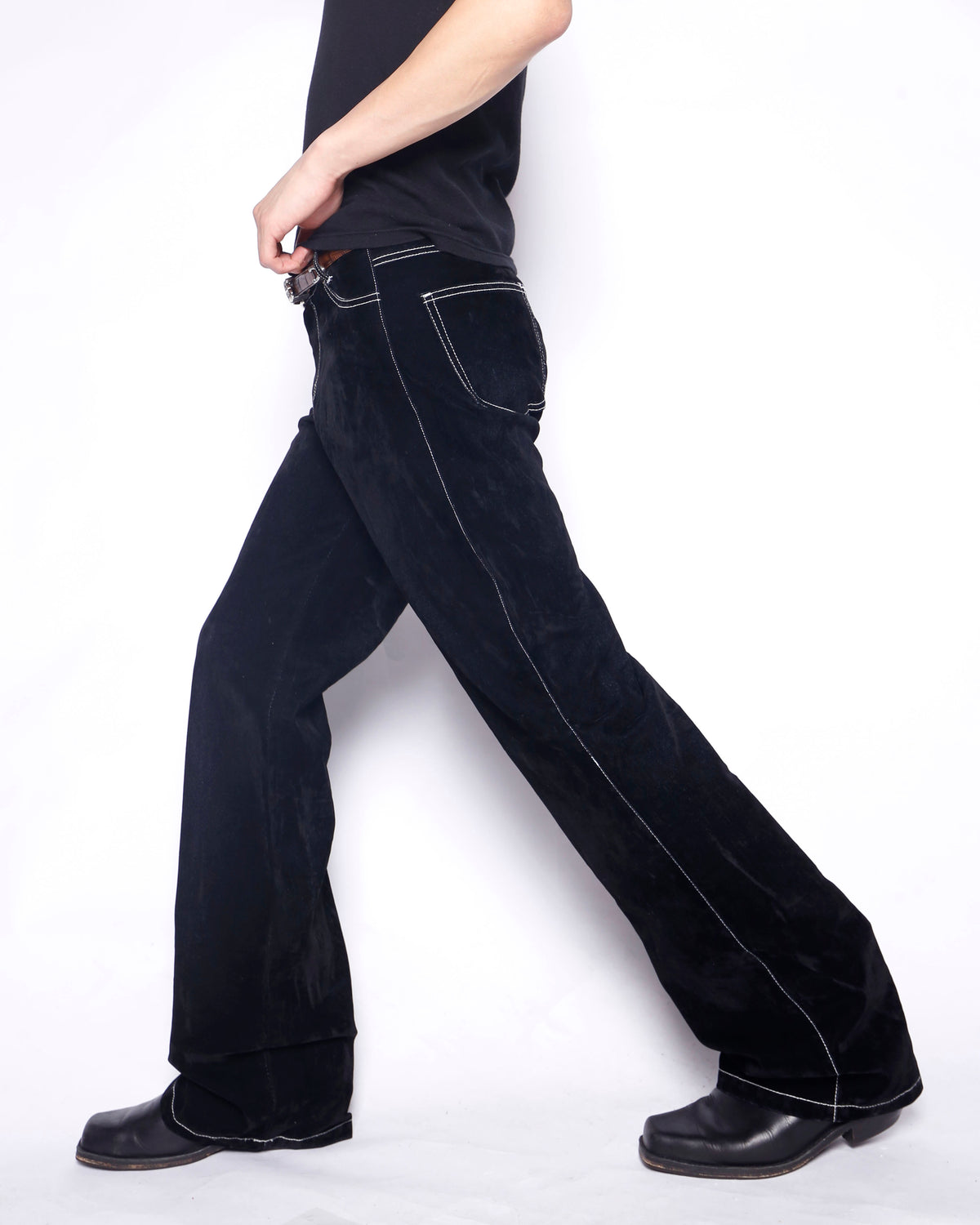 vintage faded flocky flare trousers