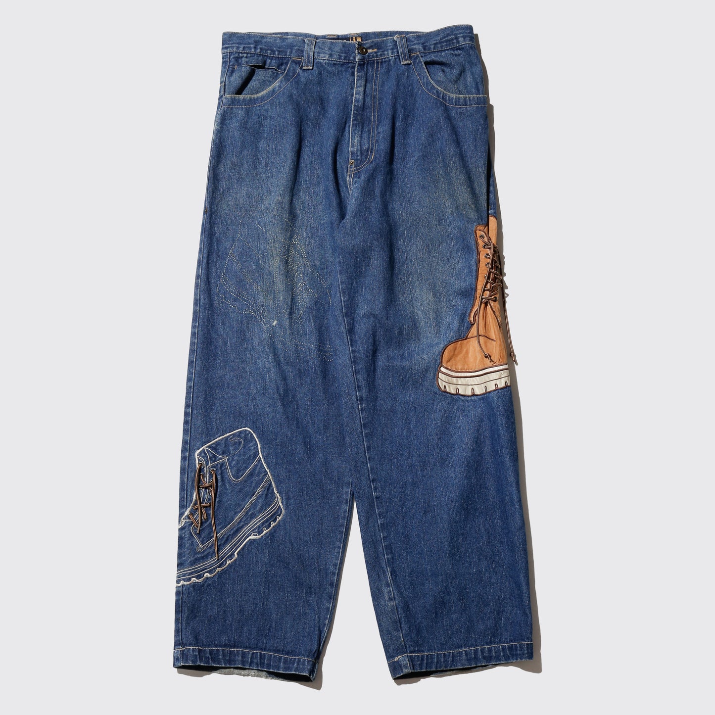 vintage raw blue yellow boots baggy jeans