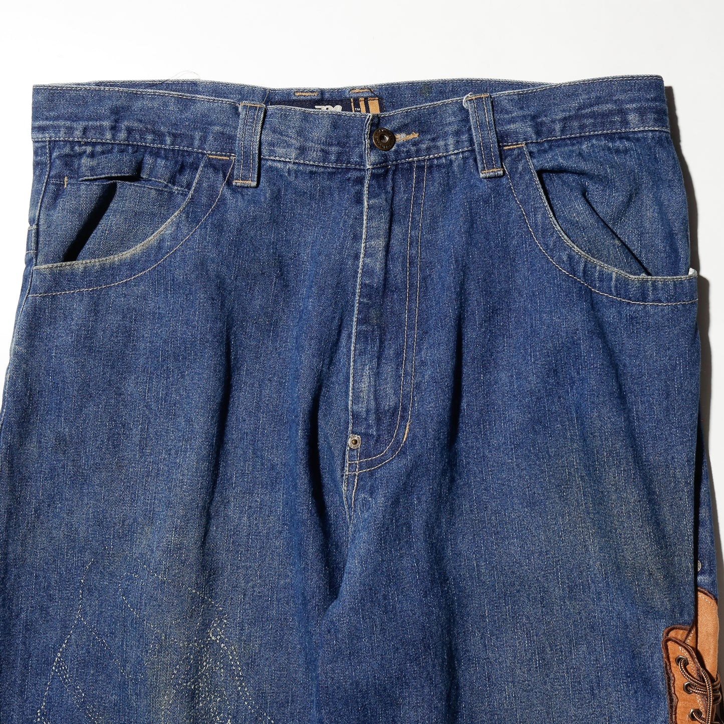 vintage raw blue yellow boots baggy jeans