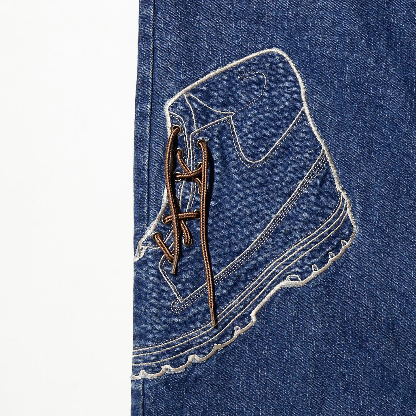 vintage raw blue yellow boots baggy jeans