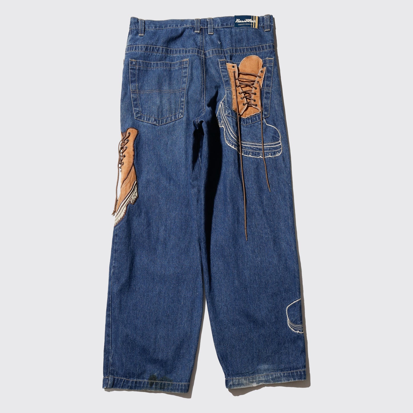 vintage raw blue yellow boots baggy jeans