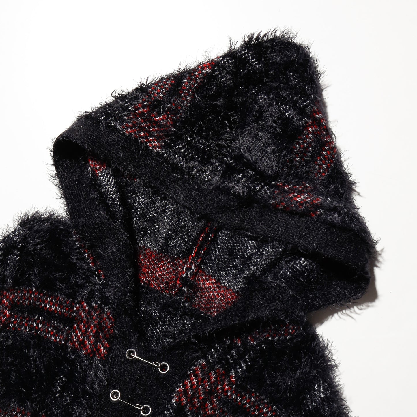 vintage check fuzzy knit hoodie