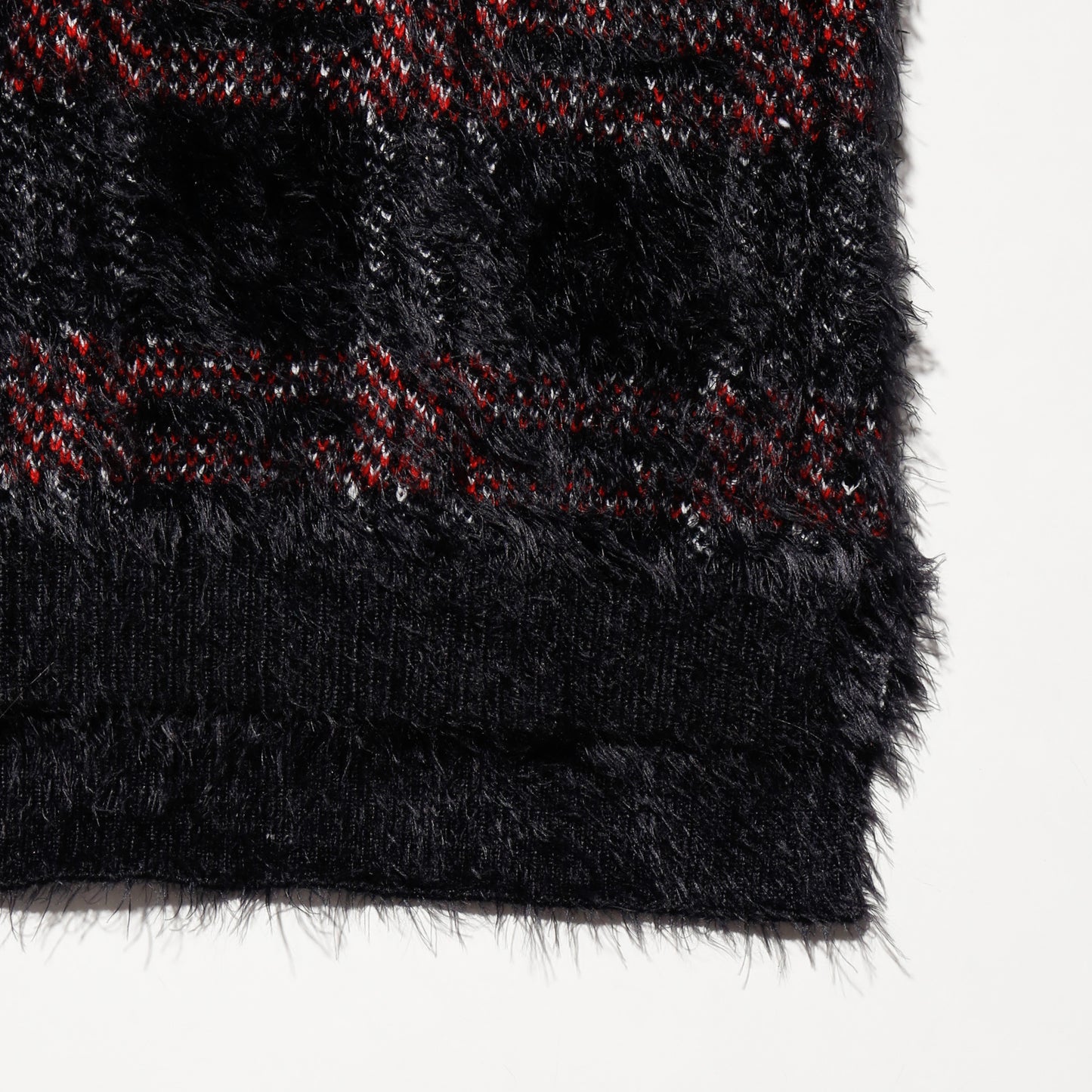 vintage check fuzzy knit hoodie