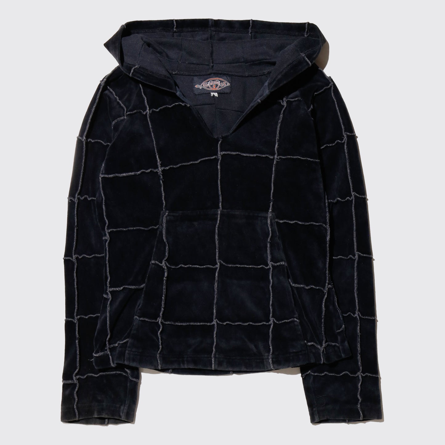 vintage cropped patchwork velour hoodie