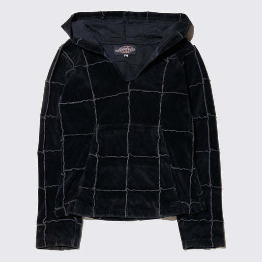 vintage cropped patchwork velour hoodie