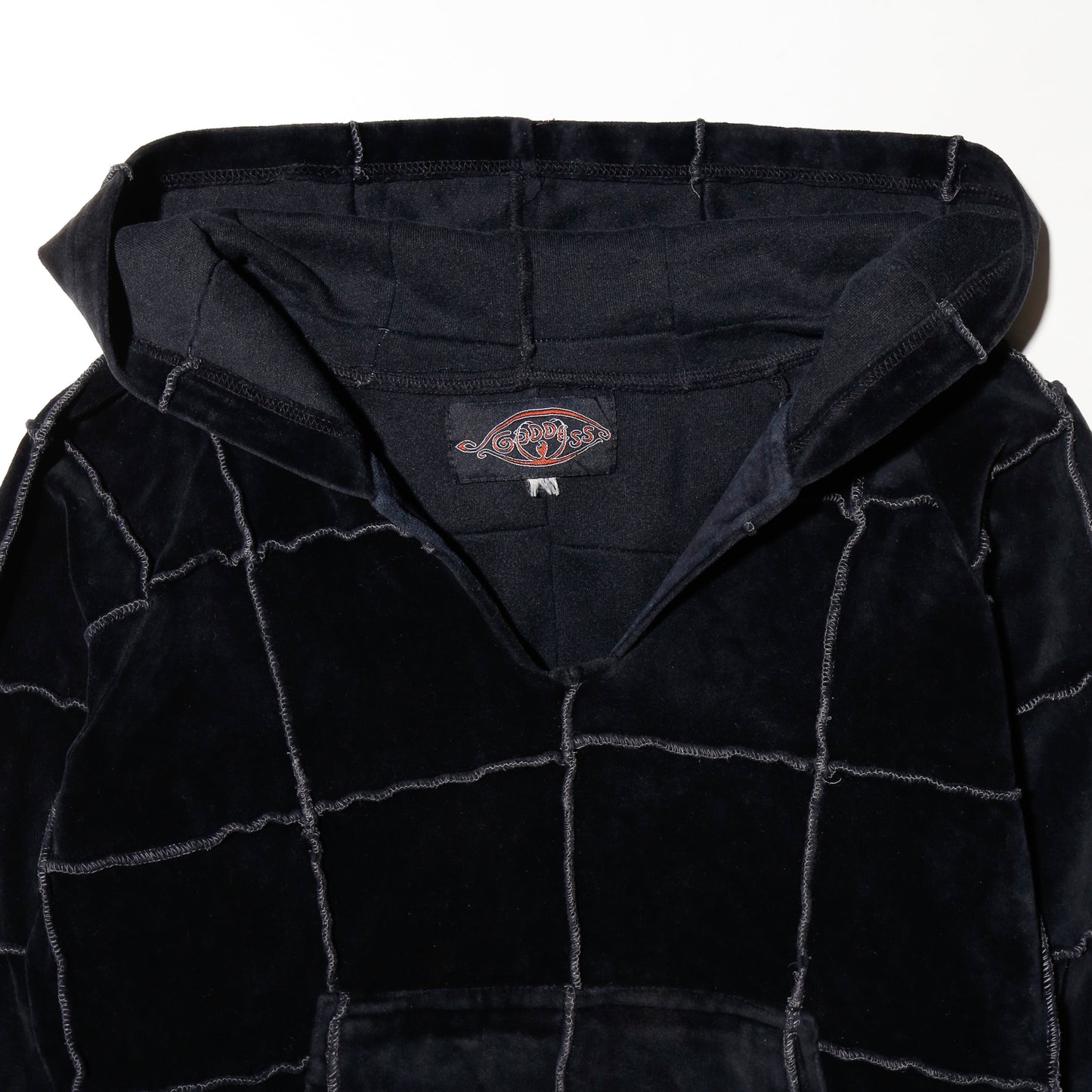 vintage cropped patchwork velour hoodie