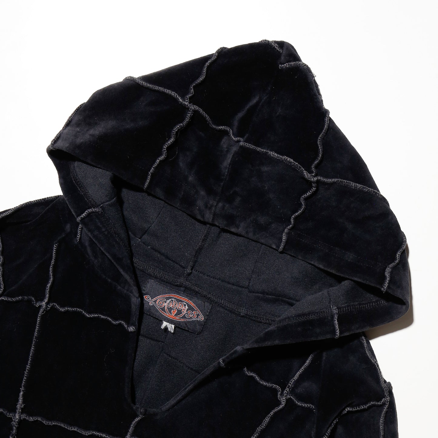 vintage cropped patchwork velour hoodie