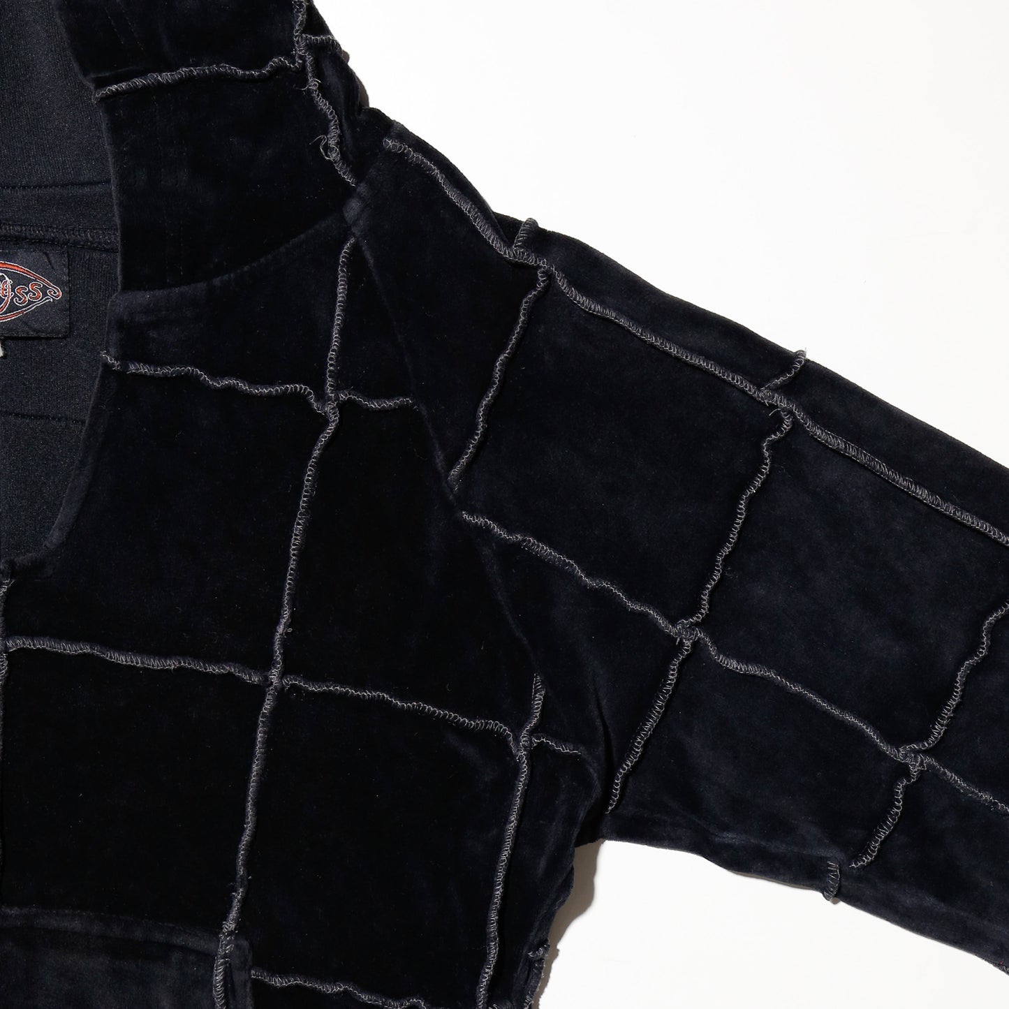 vintage cropped patchwork velour hoodie