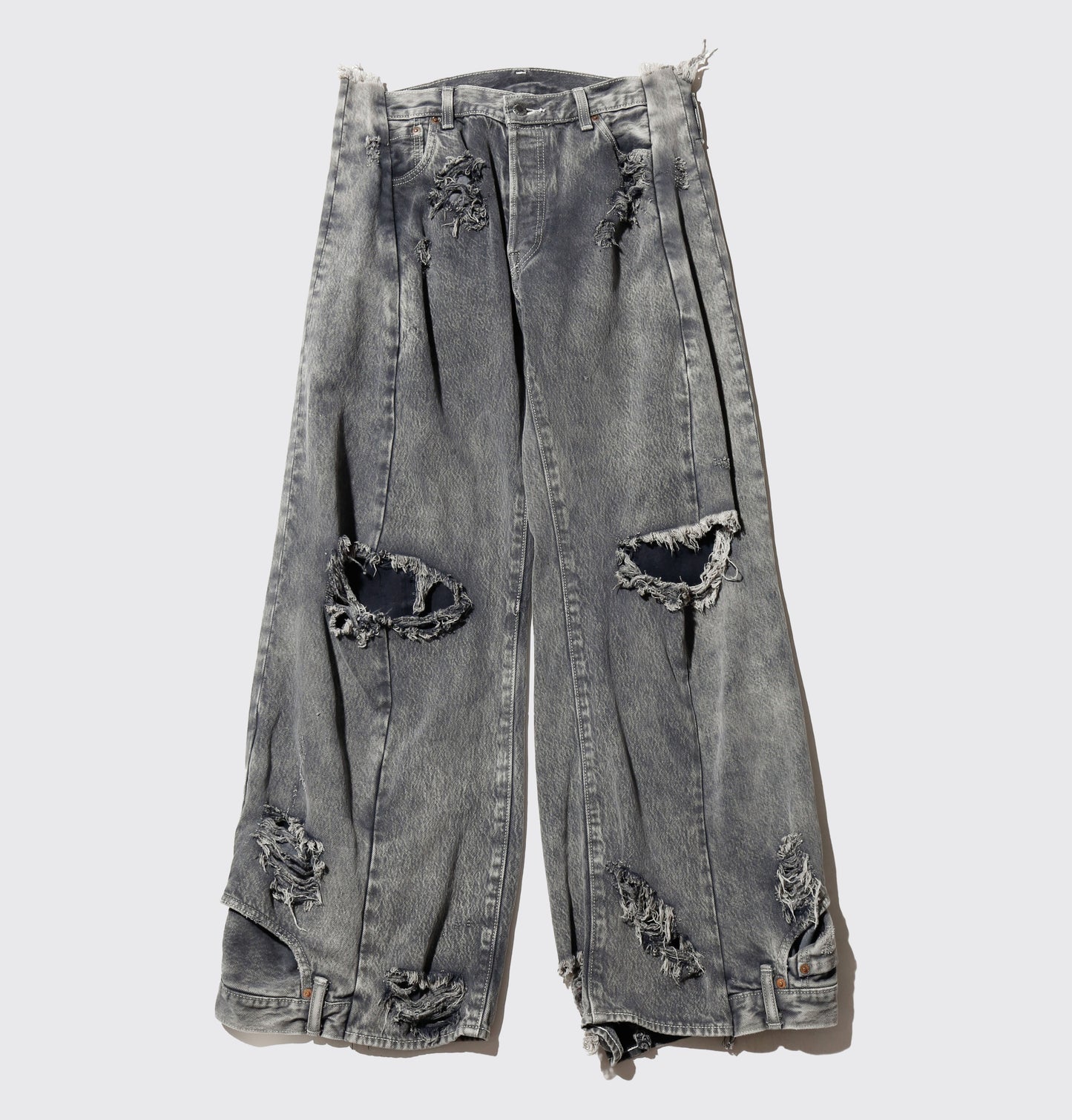 *one-off broken upside down jeans: model-acid finish