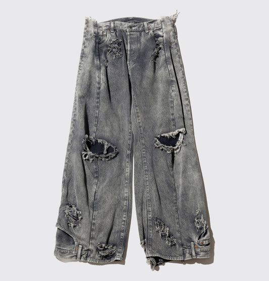 *one-off broken upside down jeans: model-acid finish