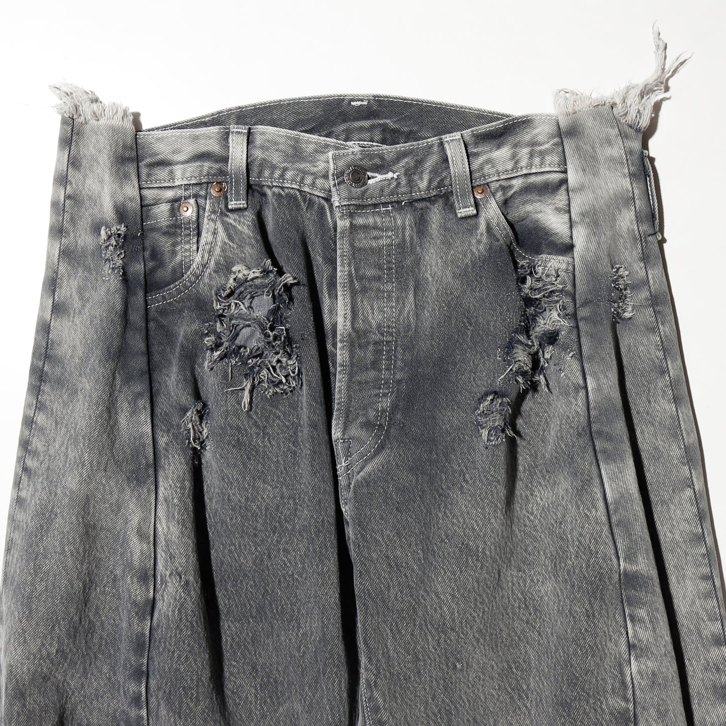 *one-off broken upside down jeans: model-acid finish