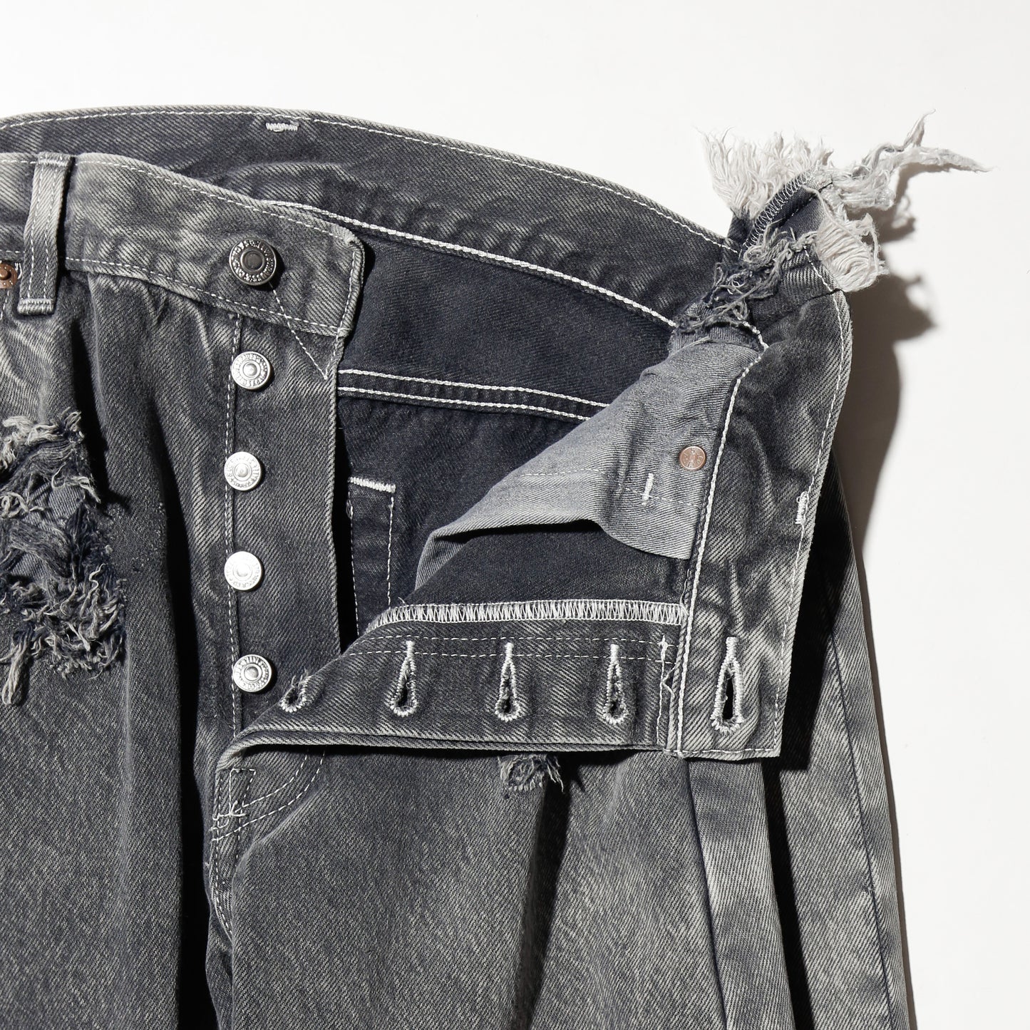 *one-off broken upside down jeans: model-acid finish
