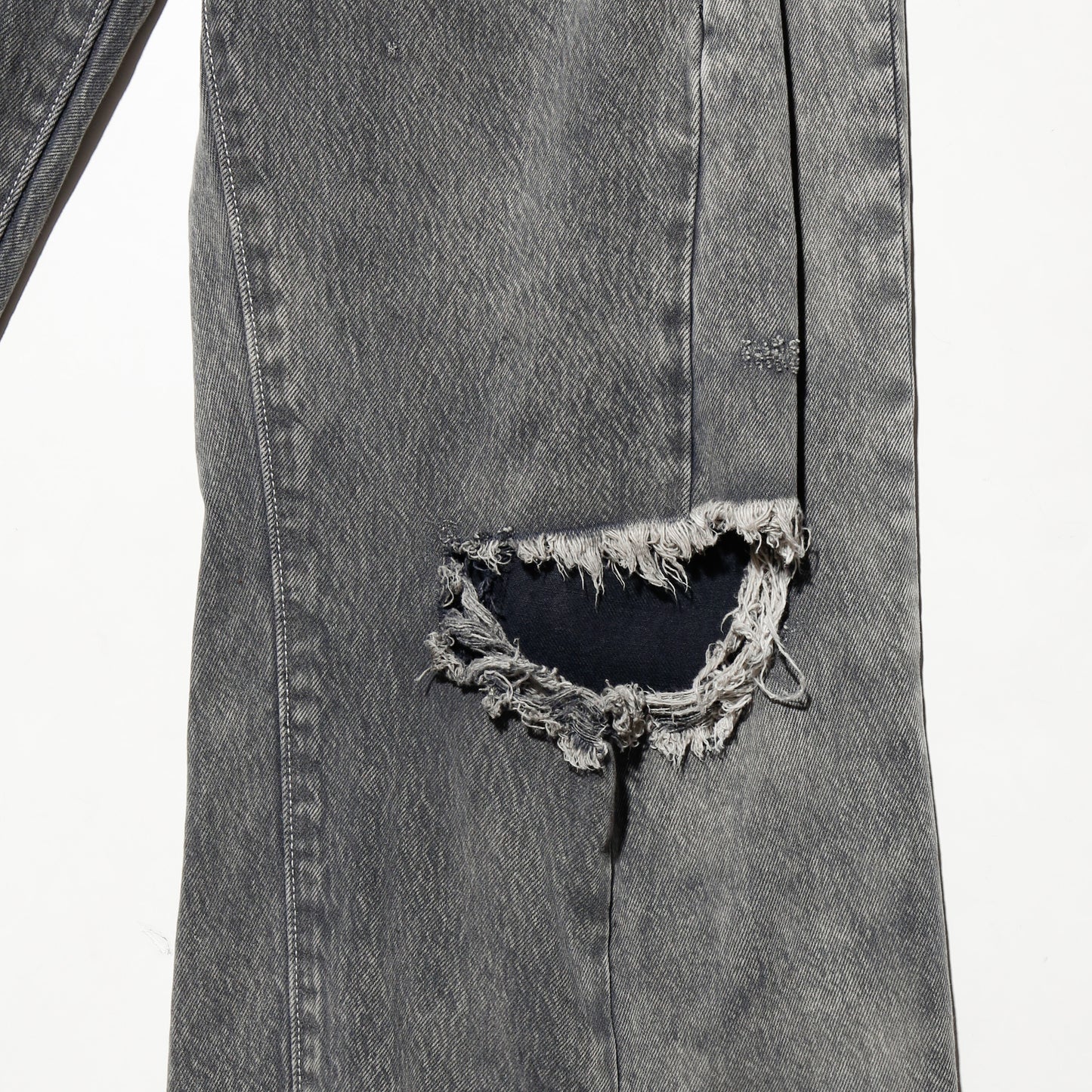 *one-off broken upside down jeans: model-acid finish