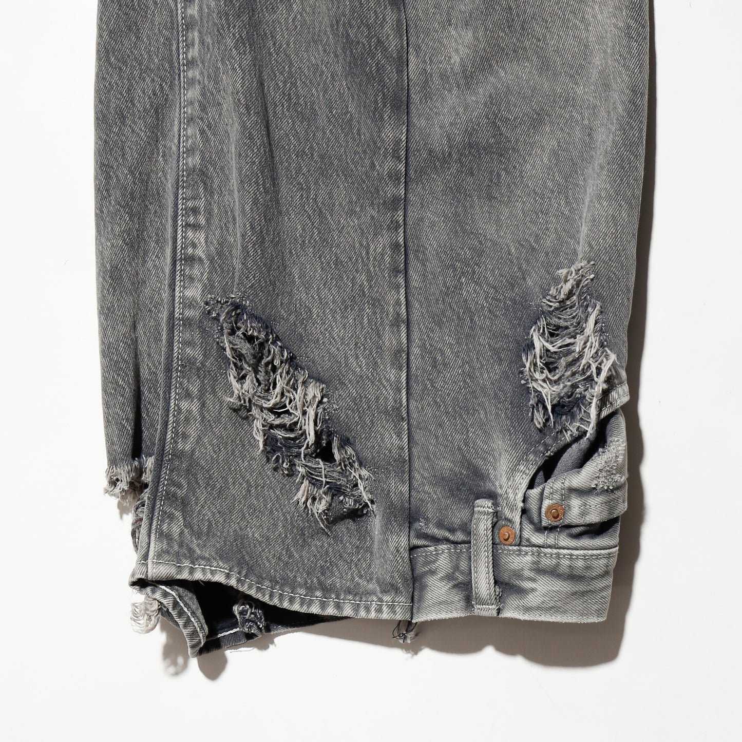 *one-off broken upside down jeans: model-acid finish