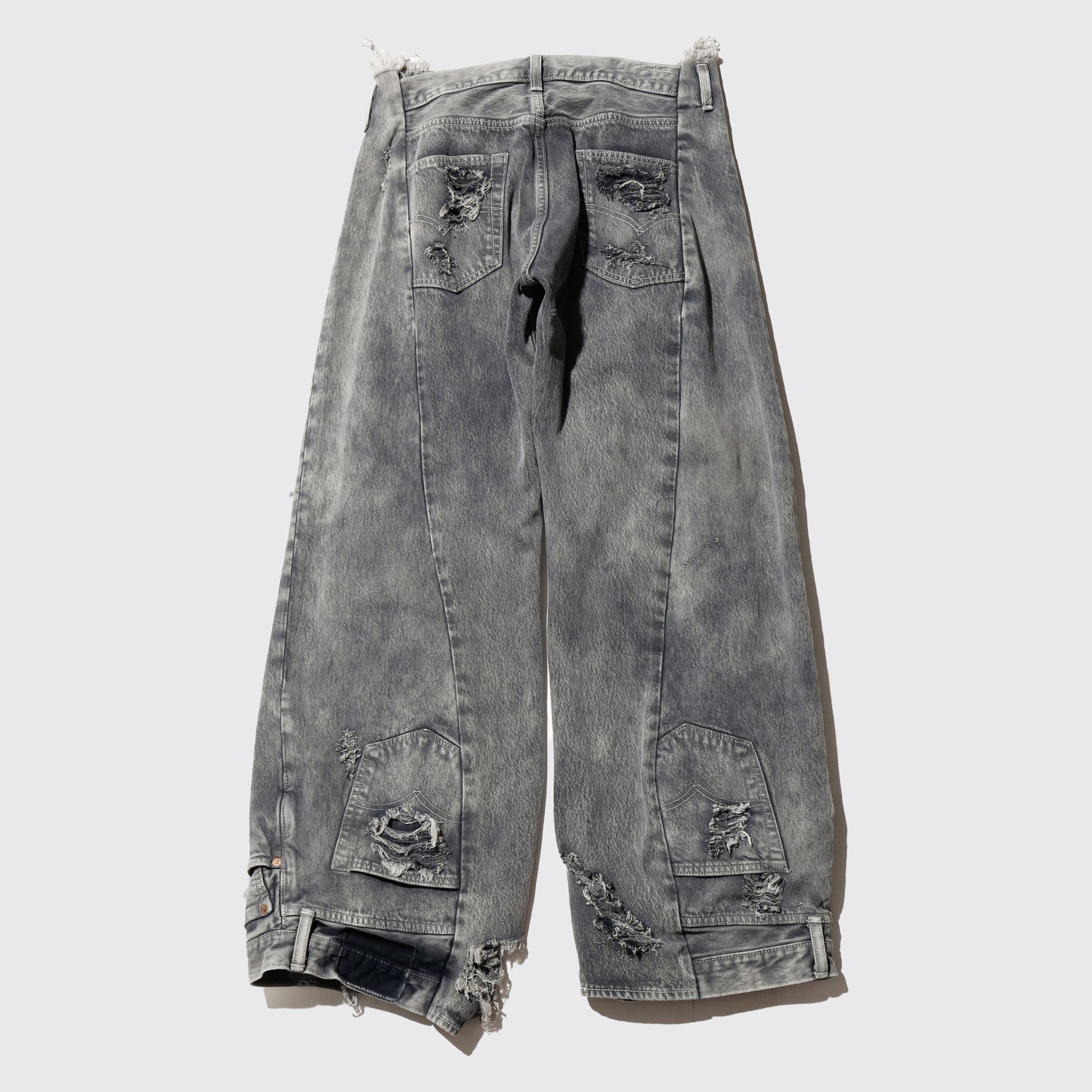 *one-off broken upside down jeans: model-acid finish
