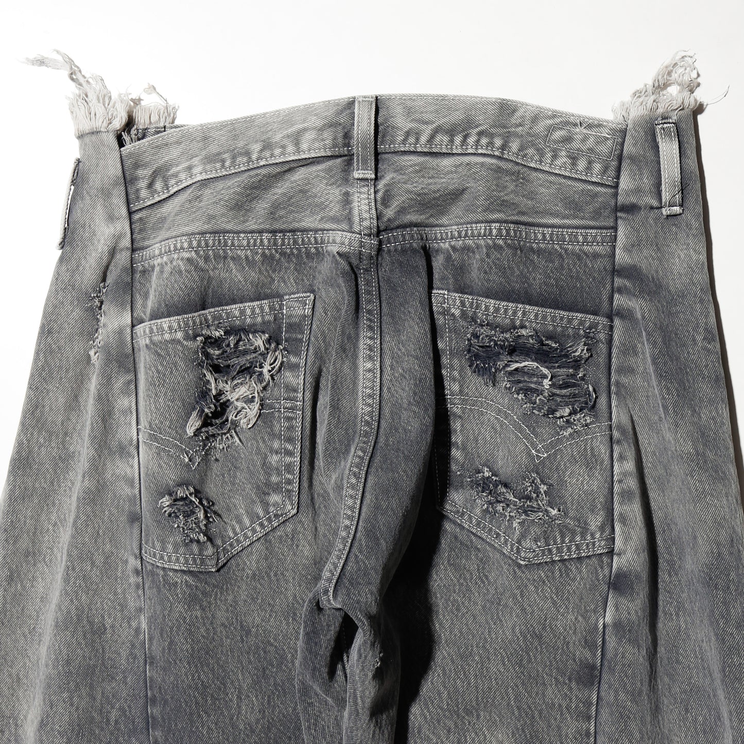 *one-off broken upside down jeans: model-acid finish
