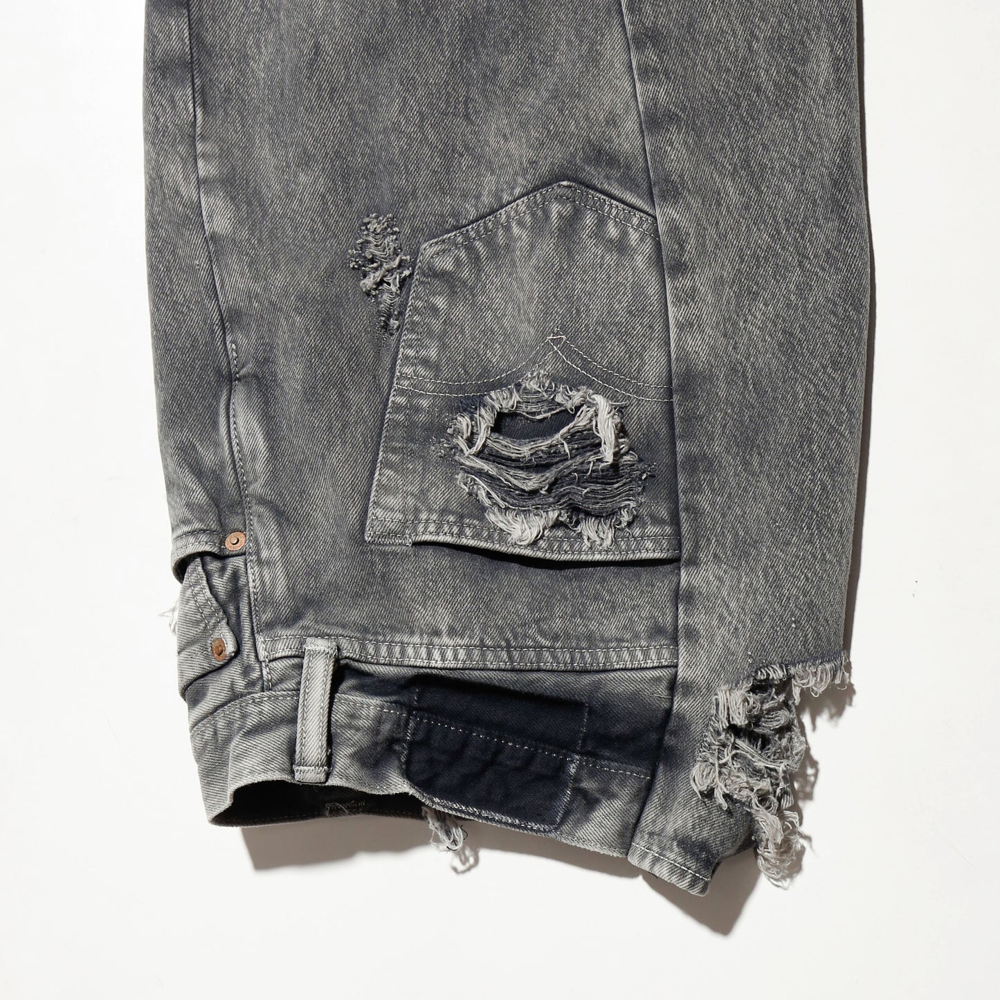*one-off broken upside down jeans: model-acid finish