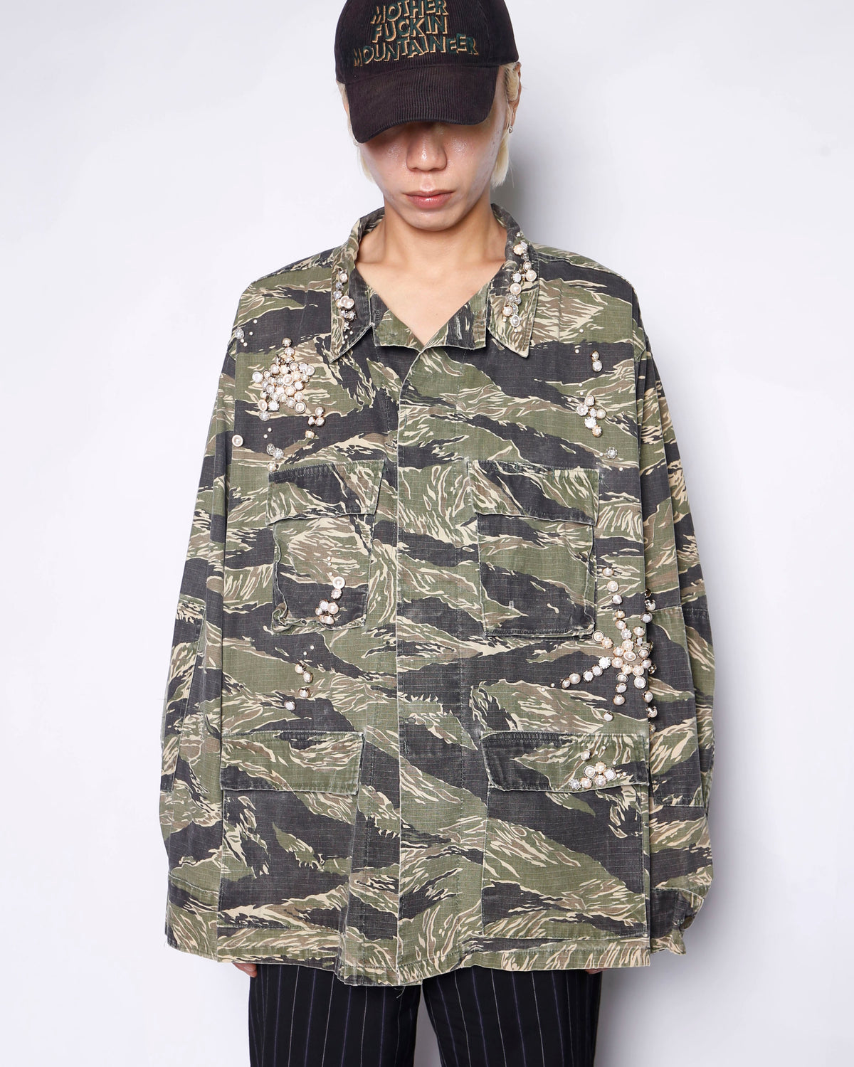 *one-off perl bijou tiger stripe field jacket