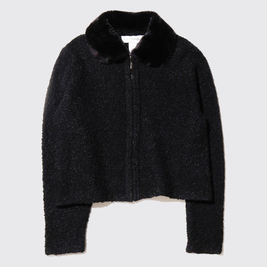 vintage fur collar cropped knit jacket