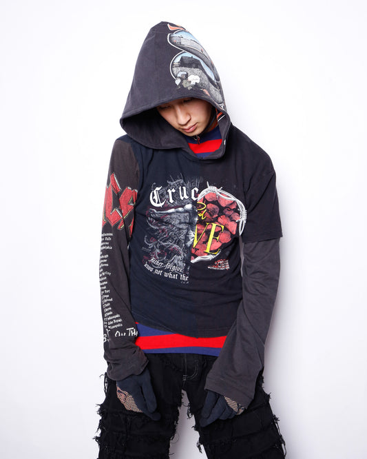 *one-off hybrid hooded cut sew, with detachable gloves