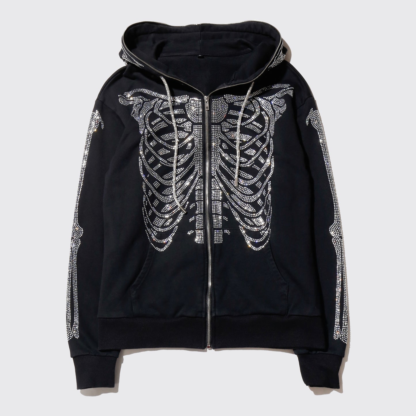 vintage skelton butterfly mask rhinestone hoodie