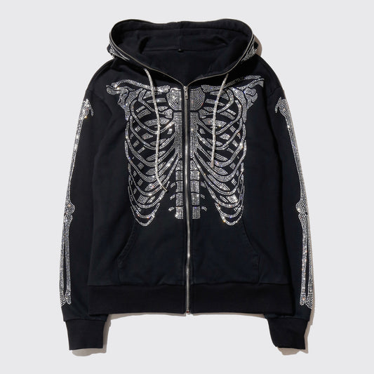vintage skelton butterfly mask rhinestone hoodie