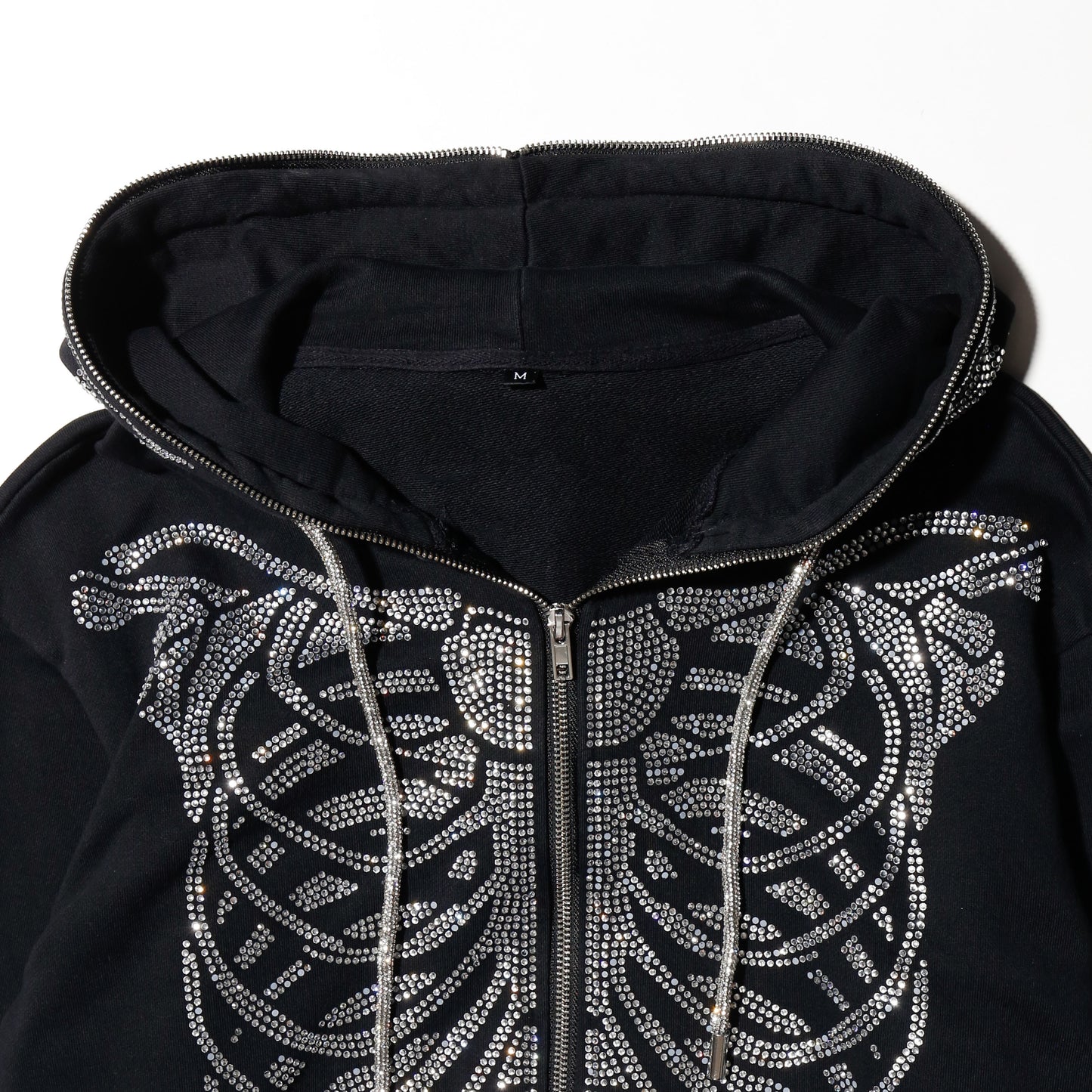 vintage skelton butterfly mask rhinestone hoodie