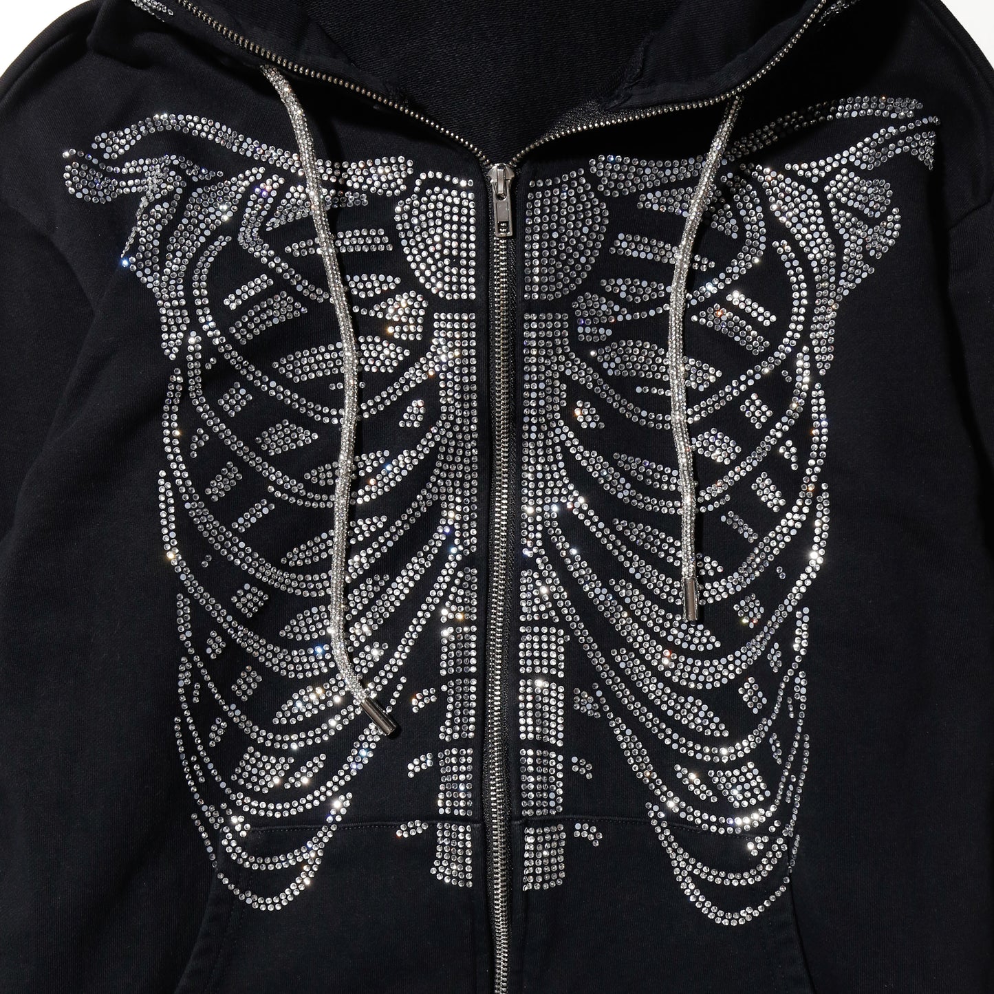 vintage skelton butterfly mask rhinestone hoodie