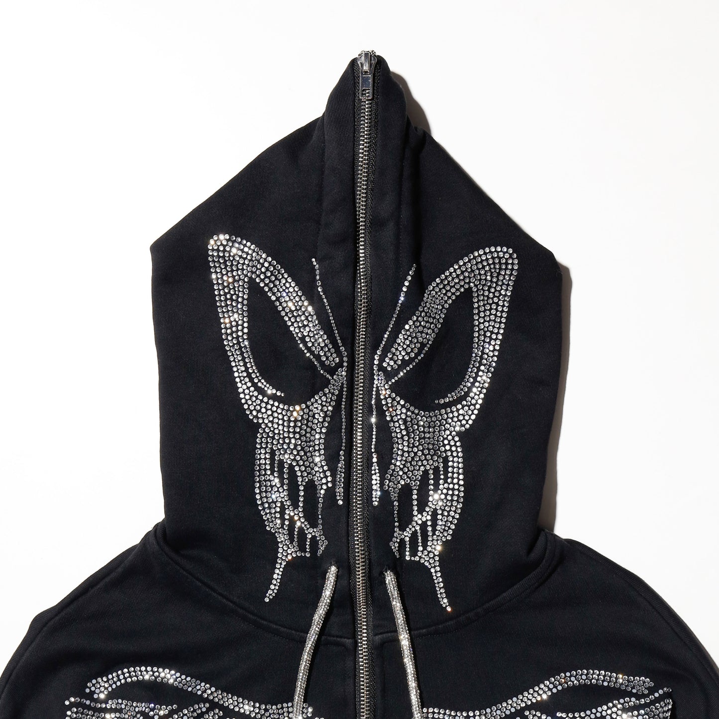 vintage skelton butterfly mask rhinestone hoodie