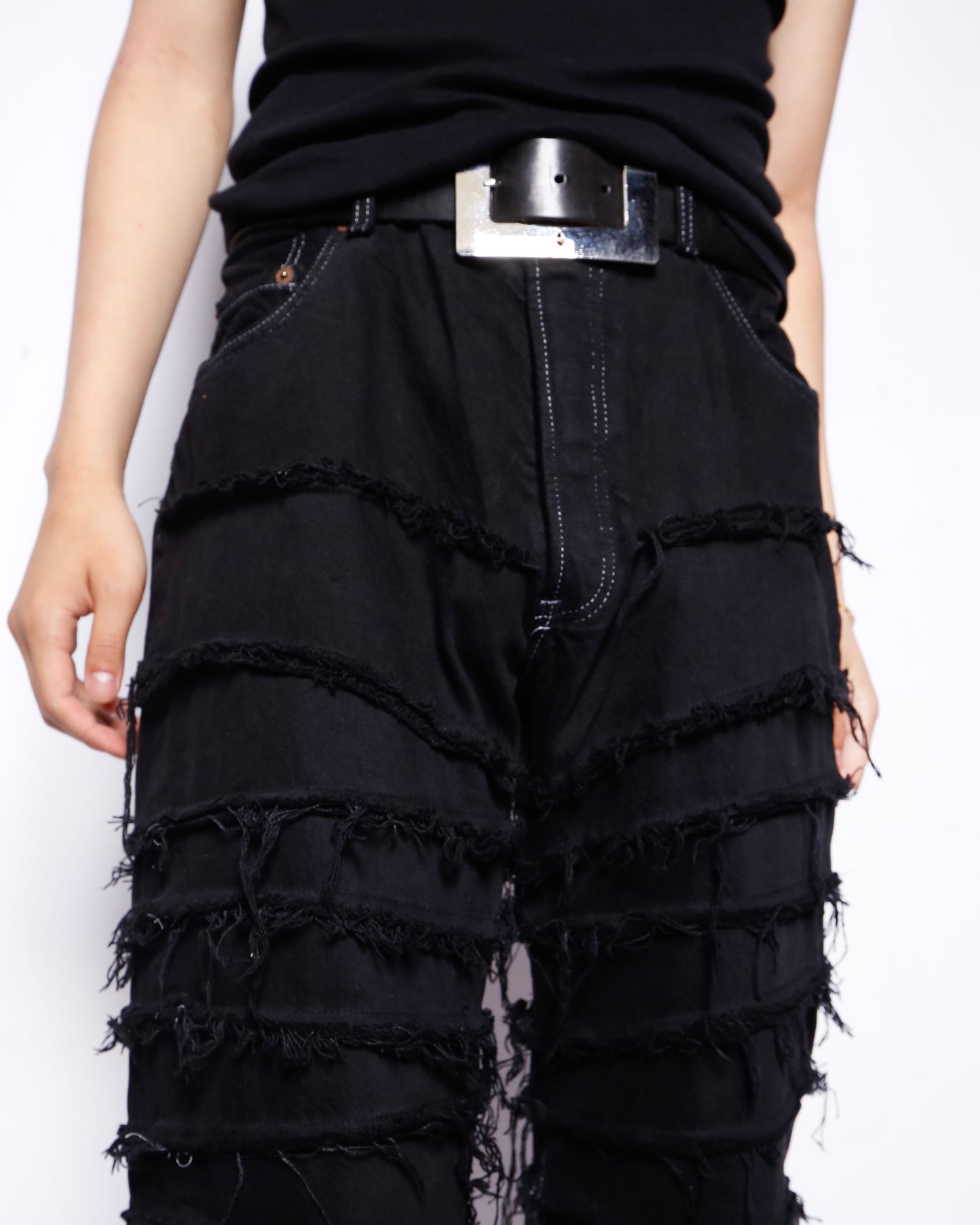 *one-off tsugihagi jeans, model-black finish
