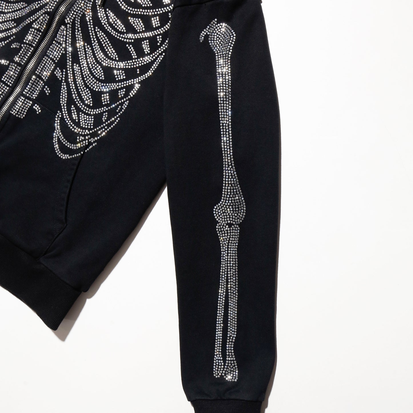 vintage skelton butterfly mask rhinestone hoodie