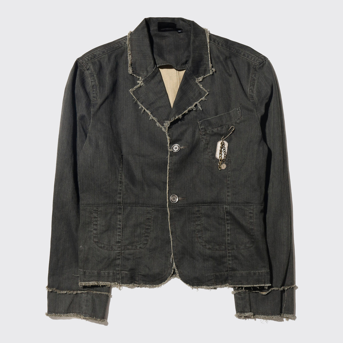 vintage distressed cropped jacket, with dogtag pins