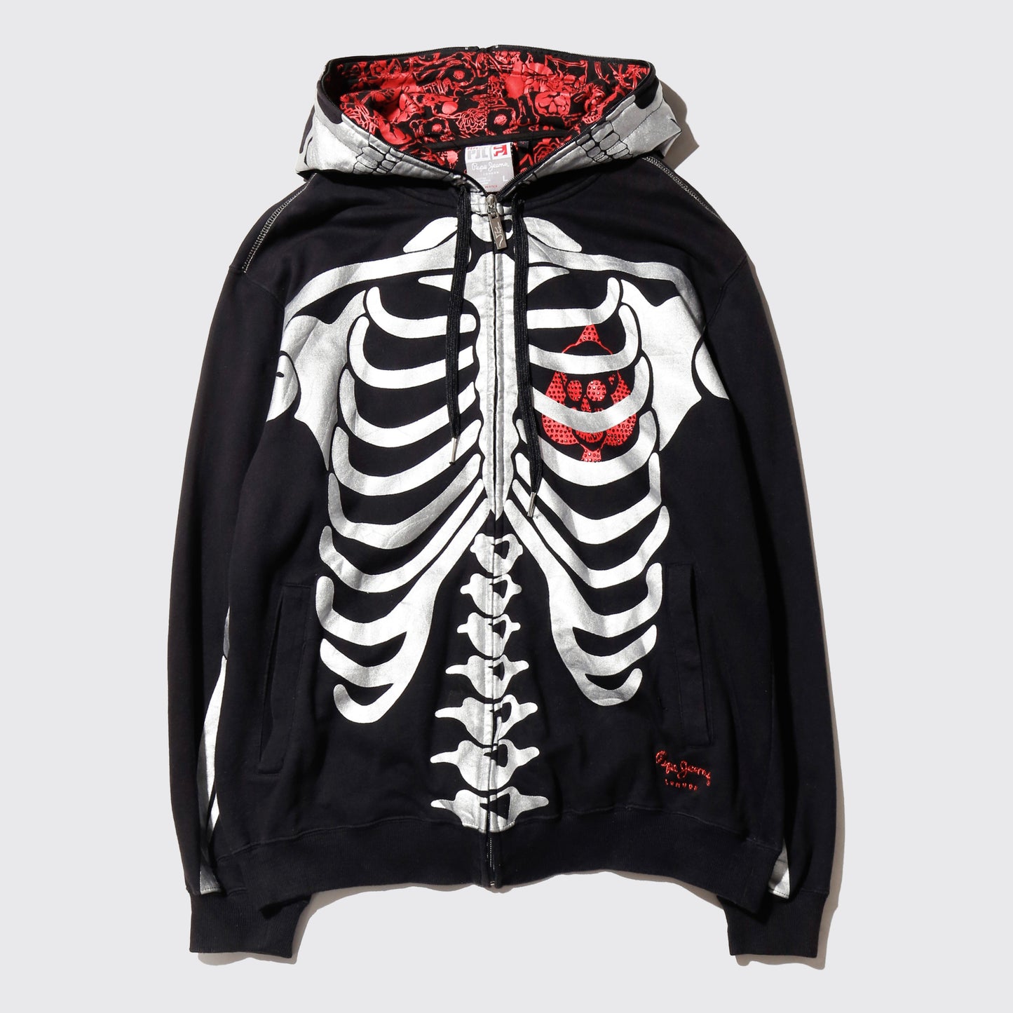 vintage 00's pepe jeans skelton mask hoodie, with chaos liner