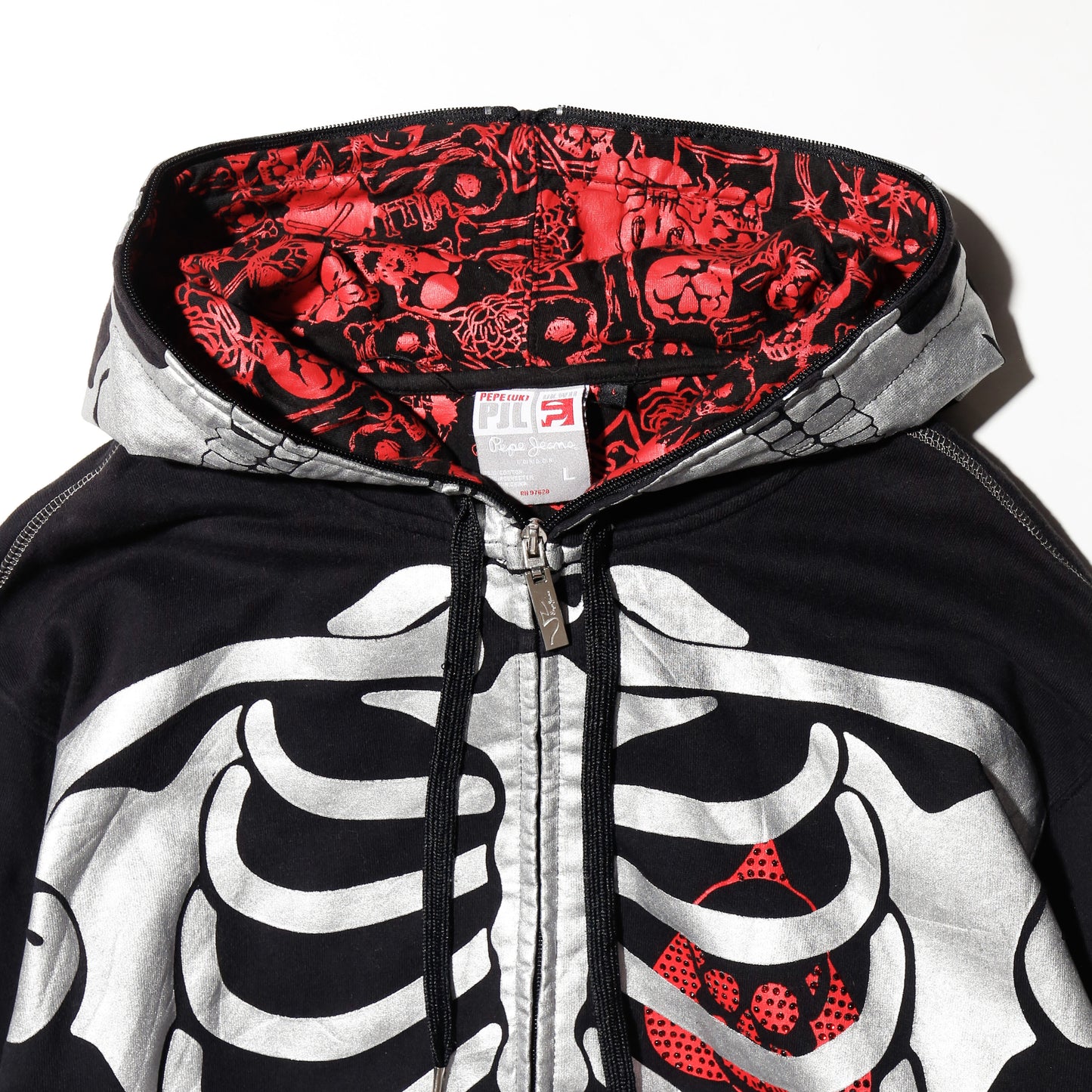 vintage 00's pepe jeans skelton mask hoodie, with chaos liner