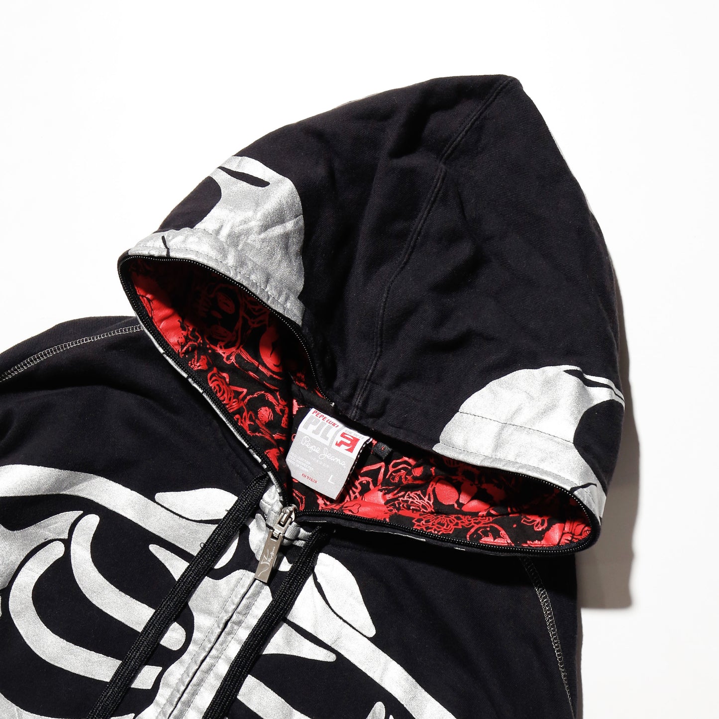 vintage 00's pepe jeans skelton mask hoodie, with chaos liner