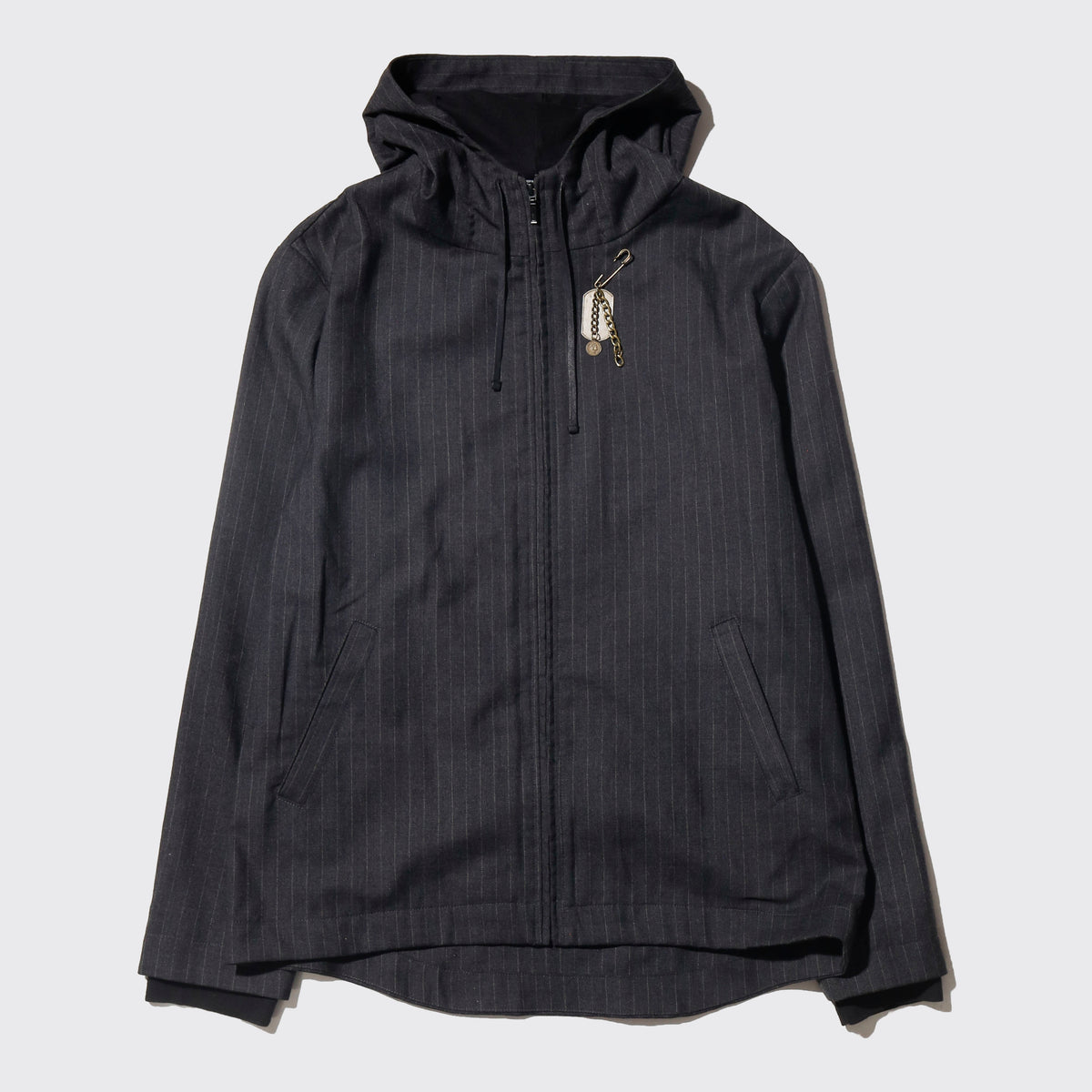 vintage stripe hooded jacket, with dogtag pins