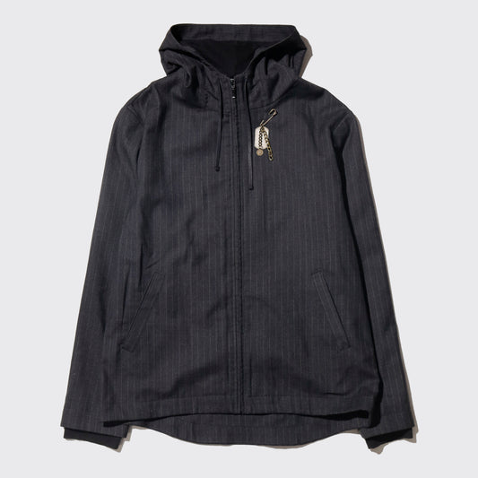 vintage stripe hooded jacket, with dogtag pins