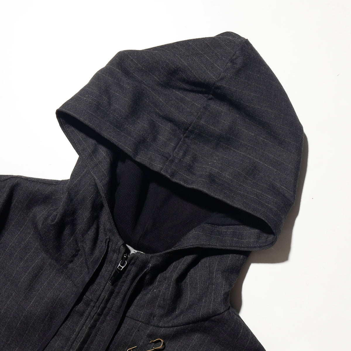 vintage stripe hooded jacket, with dogtag pins