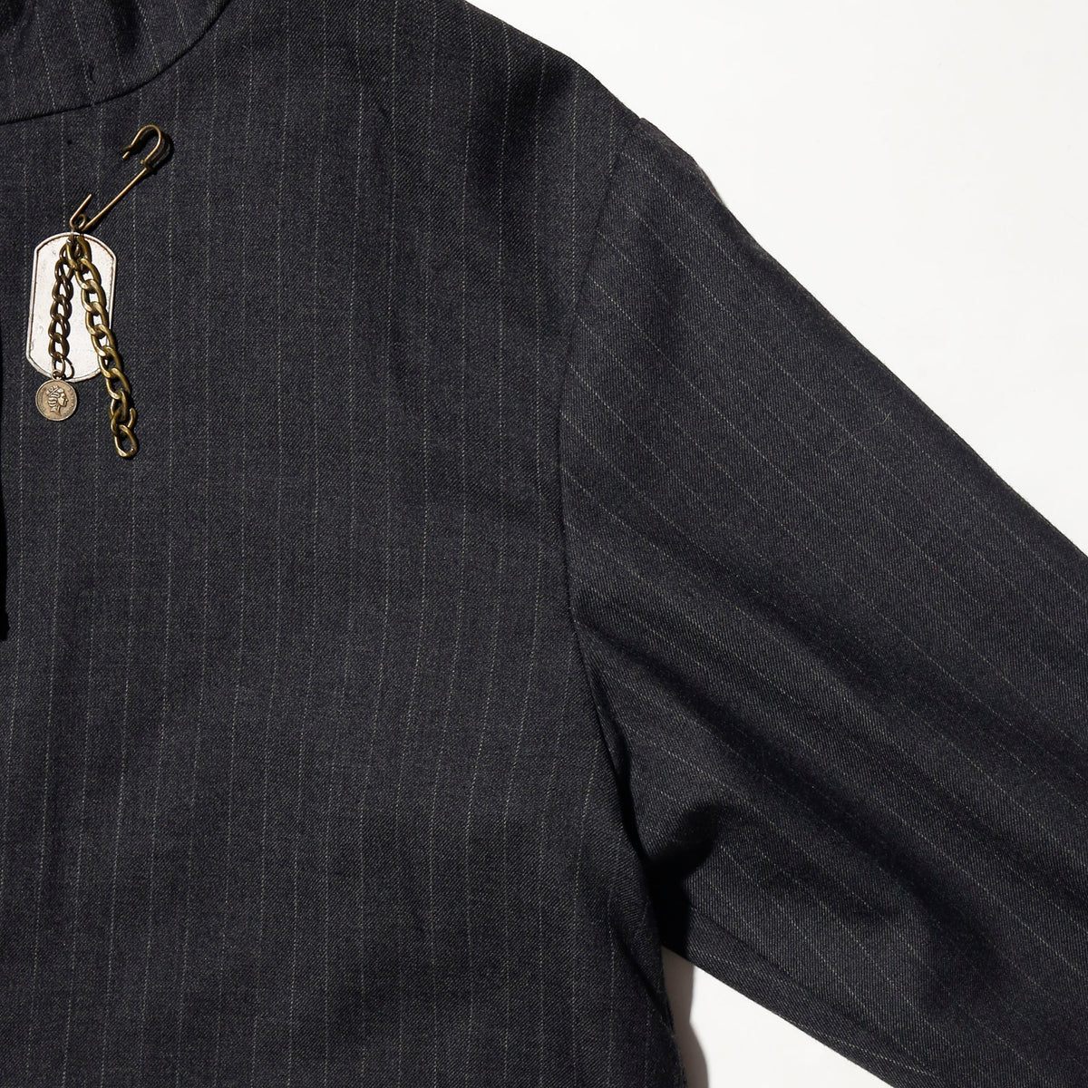 vintage stripe hooded jacket, with dogtag pins
