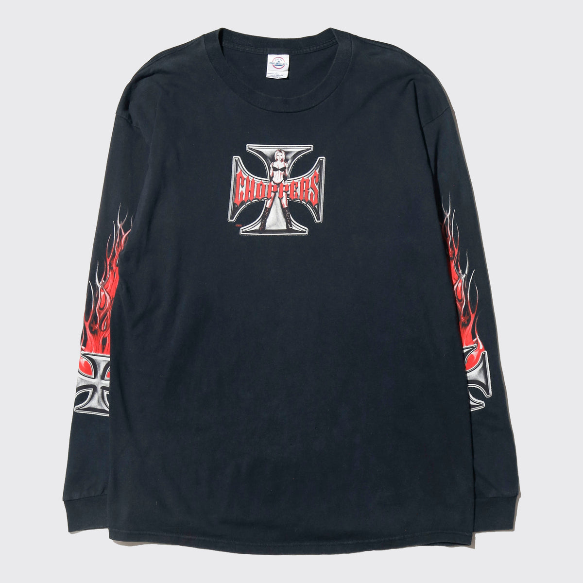 vintage choppers iron cross pin up l/s t-shirt